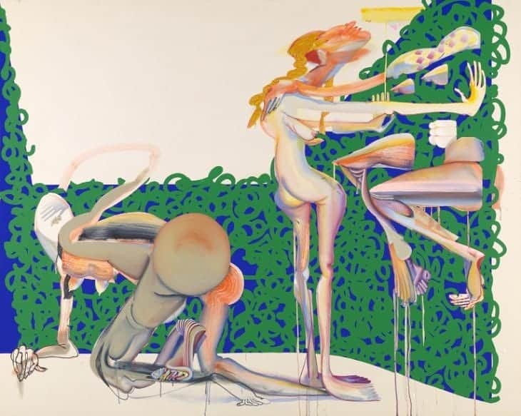 テート・ギャラリーさんのインスタグラム写真 - (テート・ギャラリーInstagram)「#WorkoftheWeek is 'Casually Cruel' by American artist Christina Quarles—an abstract, acrylic painting that draws attention to its own materials and process. ​ 🖌️ Quarles began the work by laying down organic strokes and drips; she then began to see these marks as figures, and created a composition of fluid bodies. Some way through this process, Quarles photographed the composition and examined the image on a computer; she then sketched on top of the digital image with Adobe Illustrator. The digital drawing then became the basis for adding to the composition.  The three figures in the work appear as much as collections of abstract strokes and drips of paint as clear representations of bodies. Quarles is interested in linking the construction of a painting to her understanding of the construction of identity as a queer woman of mixed African American and white parentage. She says, ‘my relationship to being half black is something I explore in these works, but rather than making paintings of what a racially multiple body looks like, I hope to make paintings that explore what living in a racially multiple body feels like. For me, it is the feeling of having my identity in constant flux, feeling my sense of self solidify and get rebuilt depending on context.’ This work in particular was created in response to the incarceration and separation of migrant families at the United States border, with the two figures on the right reaching for each other across a hedge wall. ‘I was thinking of how seemingly casual and careless the government was about something that had such significant psychological implications.’ Christina Quarles, Casually Cruel, 2018」6月29日 22時33分 - tate