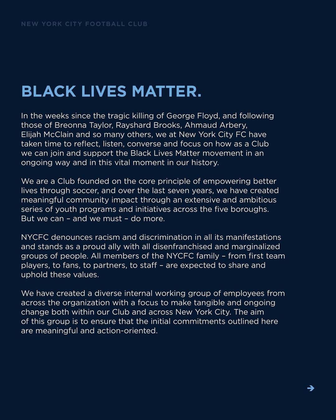 ニューヨーク・シティFCさんのインスタグラム写真 - (ニューヨーク・シティFCInstagram)「Together we will create change. #BlackLivesMatter」6月30日 0時54分 - nycfc