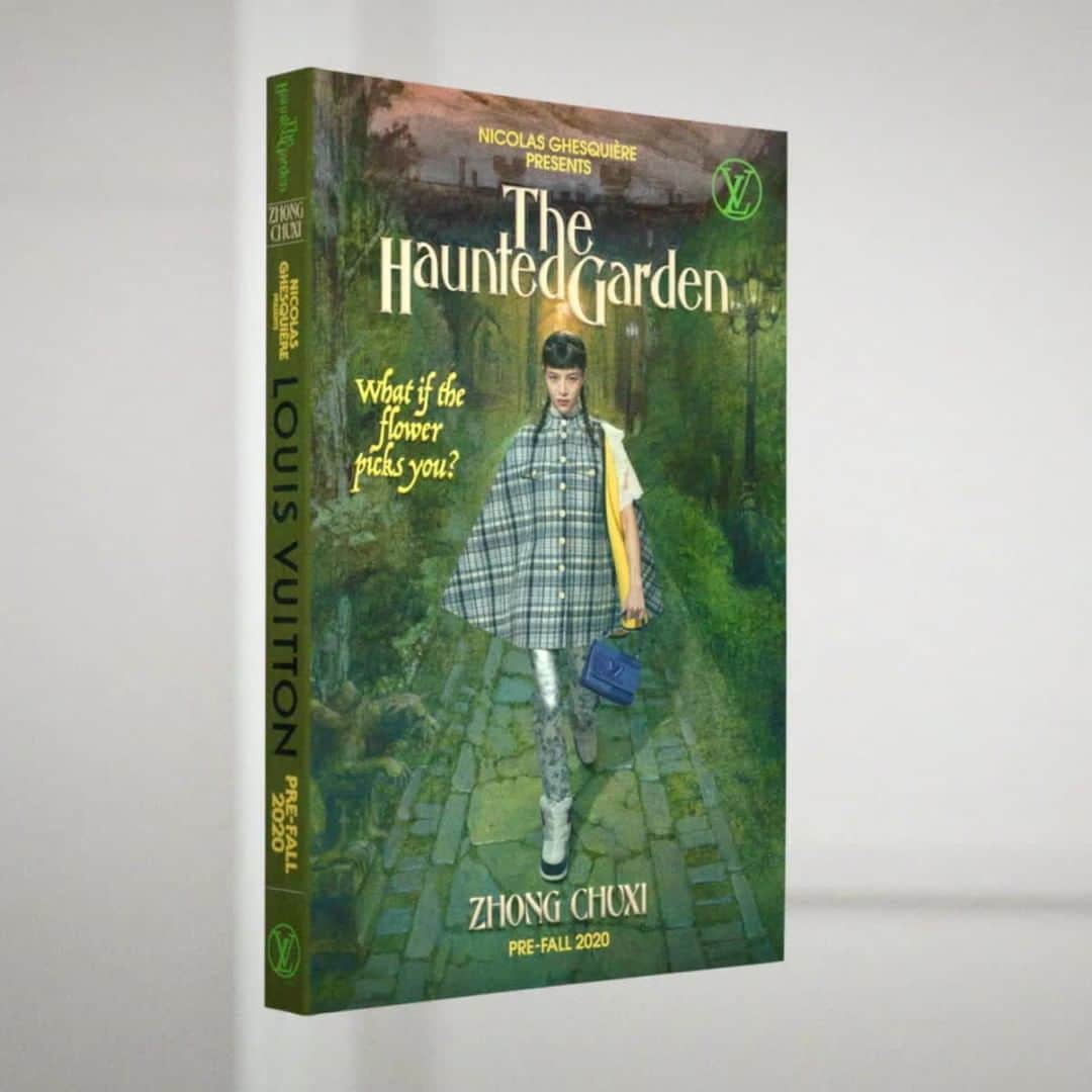 のインスタグラム：「Flowers anyone? #ZhongChuxi reads from @nicolasghesquiere’s Gothic romance “The Haunted Garden”, a tale of passion and obsession that only blooms at night. Join #LouisVuitton’s Fictional #LVPrefall20 Book Club via link in bio.  Art Direction @ronnie.cooke.newhouse Director @mwepper Scriptwriter @christbollen Styling @marieameliesauve Set @stefanbeckman」