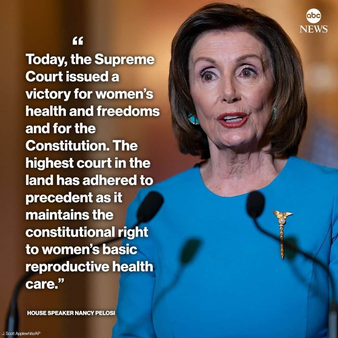 ABC Newsさんのインスタグラム写真 - (ABC NewsInstagram)「NEW: Speaker Nancy Pelosi celebrates Supreme Court ruling invalidating Louisiana abortion law, calls for continued vigilance "against the Republicans’ dangerous, nationwide assault against women’s reproductive health freedoms." #nancypelosi #politics #abortion #supremecourt」6月30日 2時56分 - abcnews