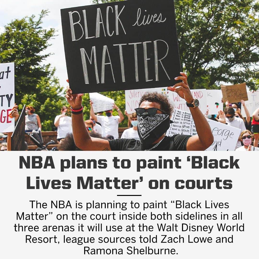 espnさんのインスタグラム写真 - (espnInstagram)「The NBA will put 'Black Lives Matter' on the courts in Orlando. (via Zach Lowe, @ramonashelburne) Link in bio for more.」6月30日 8時49分 - espn
