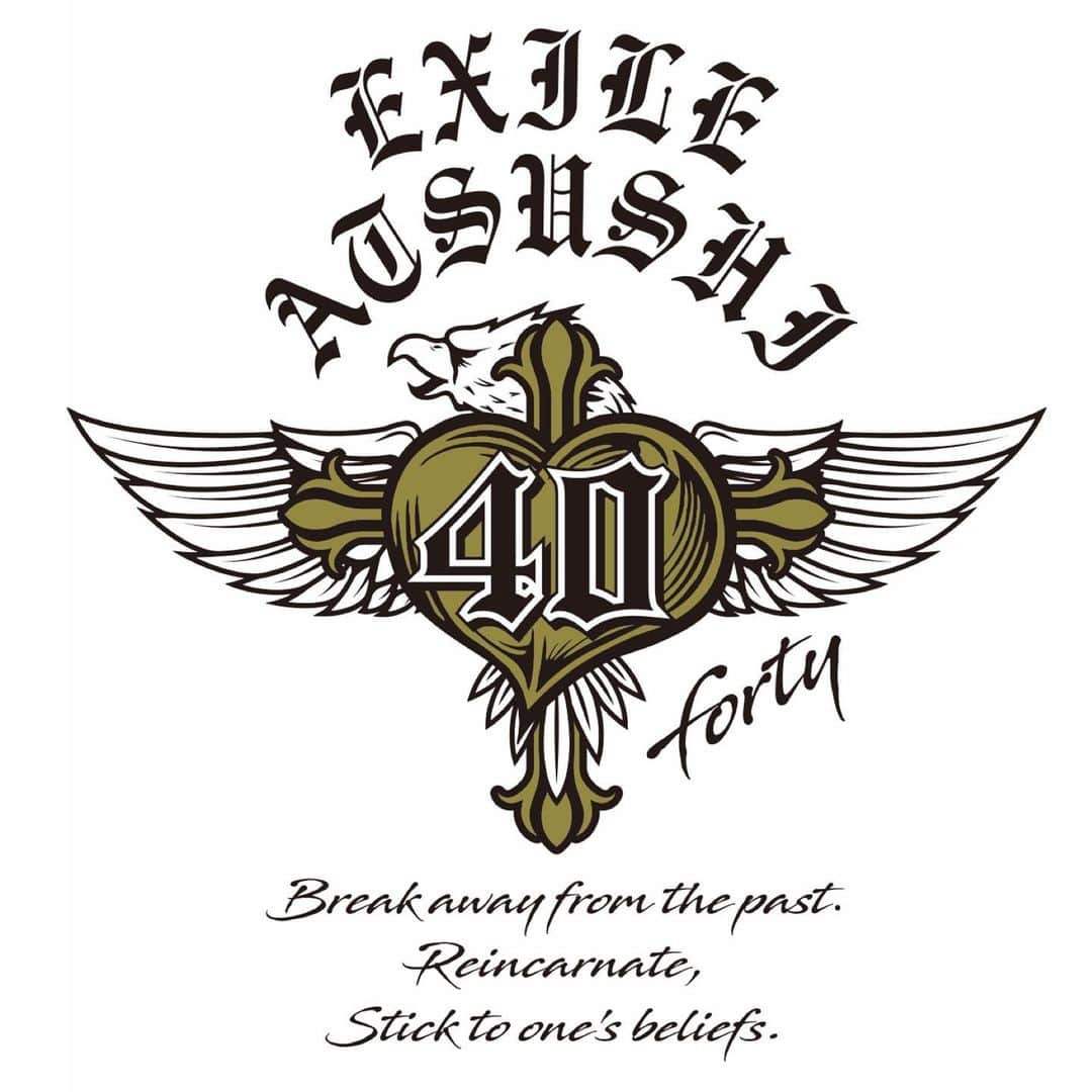 ATSUSHIのインスタグラム：「#atsushizm 本日、朝4時に発表になりました‼️ EXILE ATSUSHIの6年ぶり自身4枚目となるオリジナルアルバム「40 〜forty〜」を11月4日(水)に発売することが決定しましたぁ‼️  今年4月に40歳の節目を迎えて、それを記念したアルバムとなっていまして、 1.オリジナルアルバム、 2.アコースティックアルバム、 3.ミュージックビデオ集、 4.ライブ映像「EXILE ATSUSHI SPECIAL NIGHT IN OKINAWA（Live & Document）」、 そして5. 40歳記念フィルム「真実」ドキュメンタリー映像を収録した2CD +4DVD/Blu-rayの豪華6枚組の超大作になりました‼️  今回のアルバムはボクが40歳からの生き方として決意した「Break away from the past 過去からの脱却」「Reincarnate 転生 / 生まれ変わらせる」「Stick to one‘s beliefs 信念を貫く」という3つのテーマをコンセプトに制作され、本日解禁したロゴも、その想いが込められたデザインになっています。  また、オリジナルアルバムには、「輪廻」と、倖田來未さんとのコラボ楽曲「オーサカトーキョー」の2曲の新曲を収録予定です‼️  そして豪華盤には、アコースティックアルバムが収録されていまして、EXILEの新曲「愛のために〜for love, for a child〜 」がソロバージョンでも収録されています‼️  さらに豪華盤には、2019年秋に行われ、EXILEオリジナルメンバーも集結した伝説のLIVE「EXILE ATSUSHI SPECIAL NIGHT IN OKINAWA」と、ATSUSHIの30歳になる瞬間から10年間回し続けたドキュメンタリー映像、40歳記念フィルム「真実」の収録も決定しています。  また、EXILE TRIBE FAMILY OFFICIAL CD・DVD SHOP ＆ LDH official mobile CD / DVD SHOP限定では、「書籍『サイン』アザージャケット版」とのセット販売も決定しました‼️  情報量多くてスミマセン‼️（笑） 書籍はもちろん後からでも書店でお求めいただけます。 EXILE ATSUSHIの40歳の"今"を音楽・映像・書籍全てで表現した超豪華アルバムが発売となります。  そして今後は、毎週火曜日に アルバム「40 〜forty〜」のリリースに関してみなさんに、ワクワクしていただけるような続報やATSUSHIの情報をお伝えしていきますので、ぜひお楽しみにしていてください‼️  The upcoming release of my 4th original album  「40 〜 Forty〜」, was announced this morning! The album will be released on November 4th and it’ll be 6 years since my last release.   This album will come with  1. Original album  2. Acoustic album 3. A collection of music videos 4. Live footage video from 「EXILE ATSUSHI SPECIAL NIGHT IN OKINAWA（Live & Documentary)  5. A 40th anniversary documentary film 「Shinjitsu~the truth~”」!   A spectacular package of 6 CDs and DVD’s in all! (2CD +4DVD/Blu-ray) 「 Break away from the past 」 「Reincarnate 」 「Stick to one‘s beliefs 」 This album is formed by three important phrases and concepts that explain myself as I’ve turned 40.  The logo design also shows my determination.  Now that I’ve turned 40 years old, this music, the footage, the book all capture the current EXILE ATSUSHI. Many more news coming your way so plz look forward to it !」