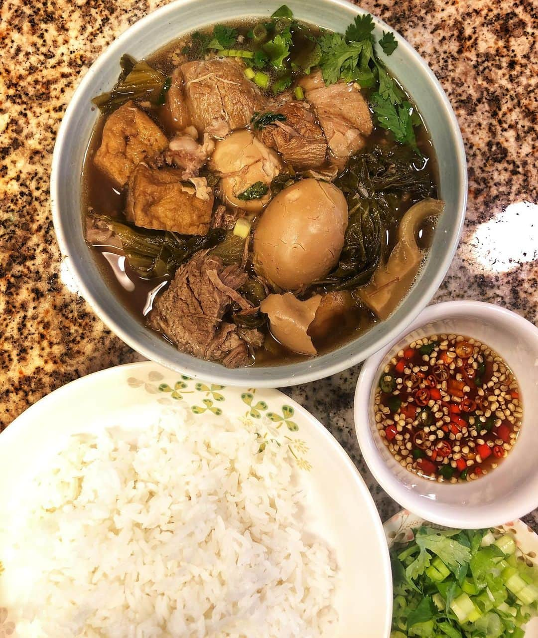 Jada Lalita Patipaksiriのインスタグラム：「I really have zero tolerance for going more than 1 day without Asian food😅🤷🏻‍♀️  Caramelized and braised pork with eggs and tofu 🥘🍚」