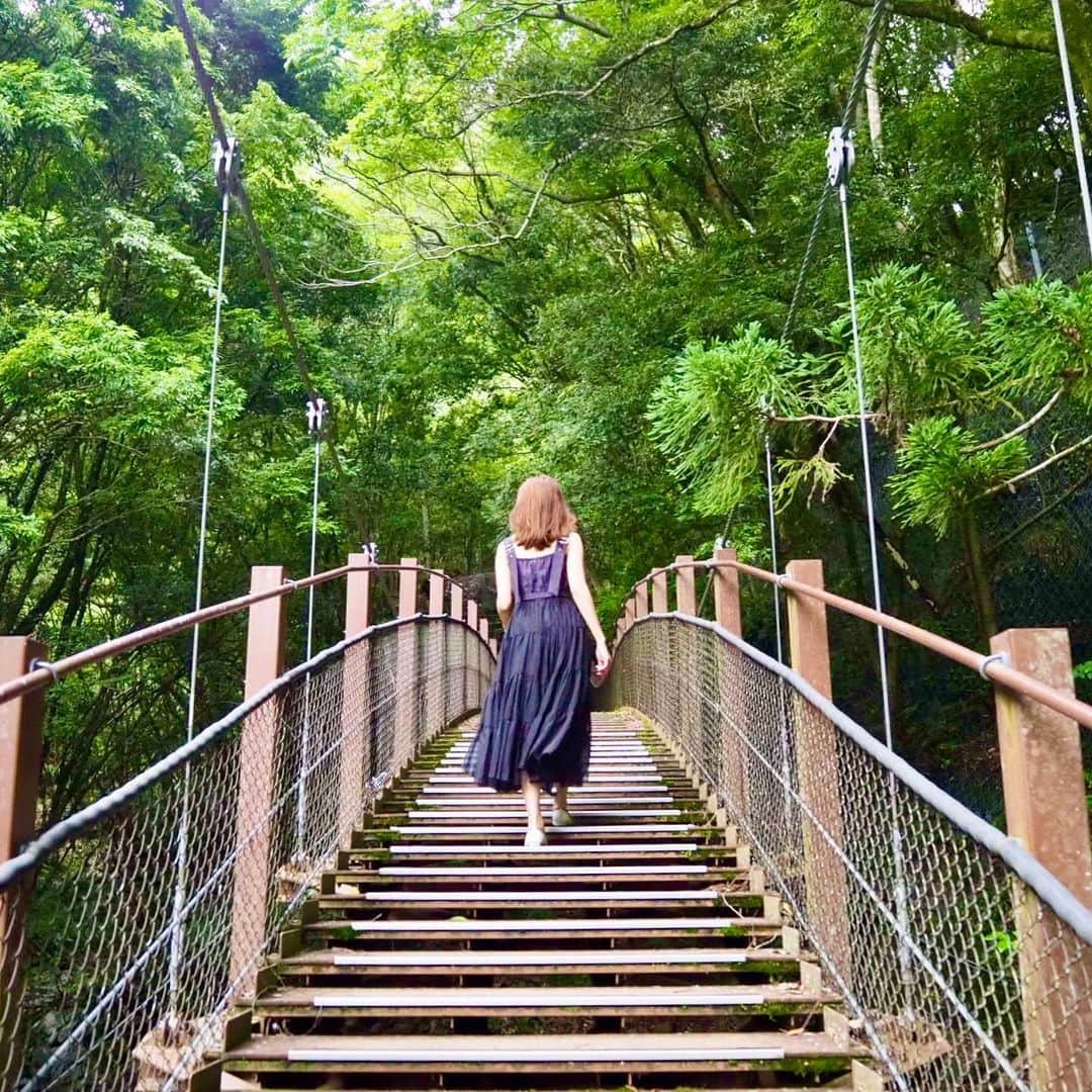 小野澤玲奈さんのインスタグラム写真 - (小野澤玲奈Instagram)「河津七滝めぐり🚶‍♀️つづき﻿ ﻿ 大迫力だった上流の釜滝✨﻿ ﻿ 滝から風が起きて﻿ しぶきが空に向かって舞い上がり 柱状節理の壁を登る！かっこいい😎﻿ ﻿ ﻿ 吊り橋や階段も雰囲気あって﻿ #彼女とデートなうに使っていいよ 💋を﻿ やらされました。🙄﻿ ﻿ ﻿ 週末に戻りたいな〜雨だ〜﻿ きっと山沿いは大変そう。。 ﻿ #バイシズオカ旅 #バイシズオカ ﻿ #観光振興 #みんな来てね ﻿ #伊豆 #伊豆旅行 #ちょい旅 ﻿ #河津 #河津七滝 #河津七滝めぐり﻿ #olympuspenepl9 #写真部 ﻿ #マイナスイオンまみれ﻿ #おのざわおすすめシリーズ ﻿ #☔️警戒」6月30日 22時07分 - reina.onozawa