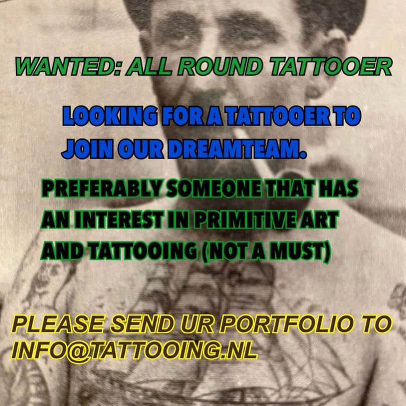 アムステルダム・タトゥー・ミュージアムのインスタグラム：「ATTENTION! We’re hiring! @schiffmacherveldhoentattooing」