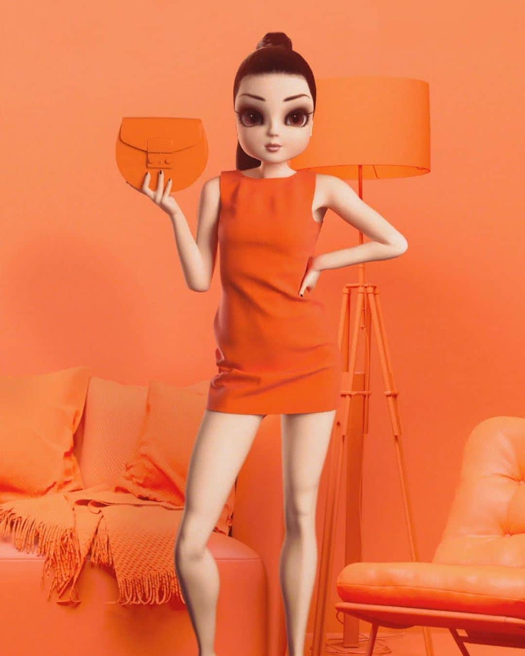 フルラのインスタグラム：「@noonoouri and the new Furla Metropolis are featured on the digital cover of @lofficielitalia. It's the #furladance challenge - and she is ready in orange... are you? Be seen with our taleted ambassador over on Furla's official TikTok channel.  #furlametropolis #thefurlasociety #furlafeeling #newcollection #furla #accessories #fashion」