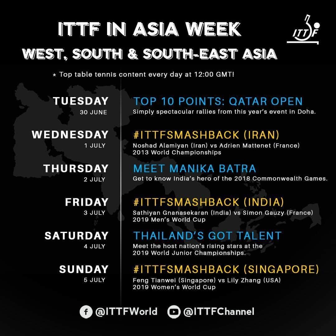 ITTF Worldさんのインスタグラム写真 - (ITTF WorldInstagram)「This week we celebrate #TableTennis in West, South & South-East Asia! 🗺🏓  Do you come from one of these featured nations❓ Reply with flag emojis!」6月30日 19時18分 - wtt