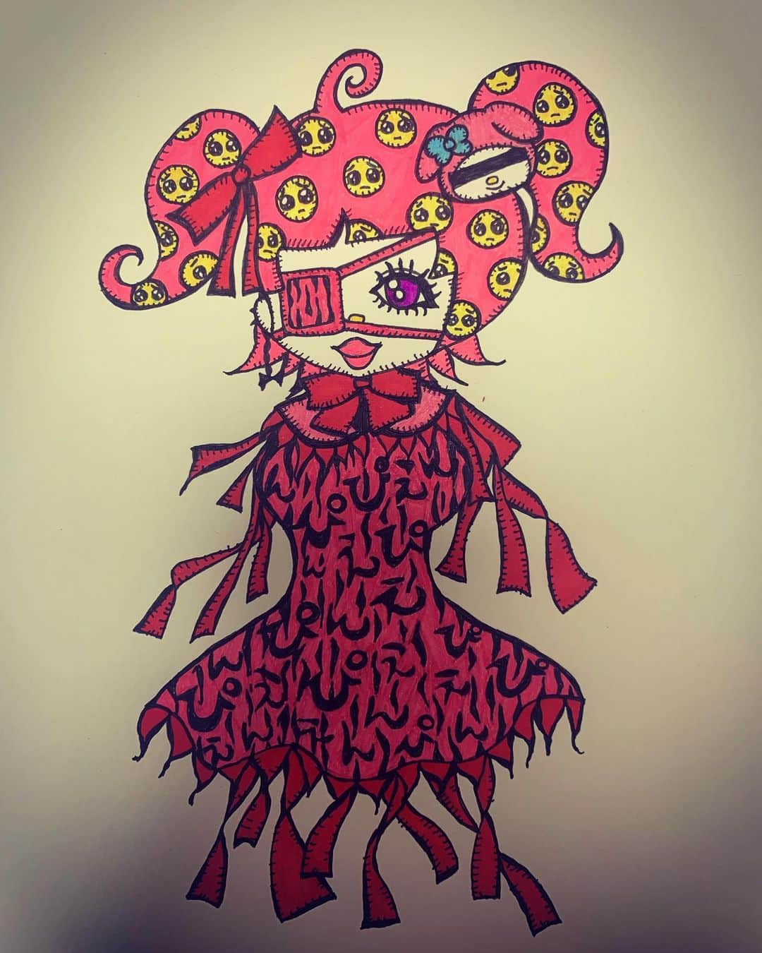 のインスタグラム：「超かわいいギャル描こうと思ってたら気付いたら地雷女になってた🥺ぴえん  #ぴえん #地雷メイク #drawing」