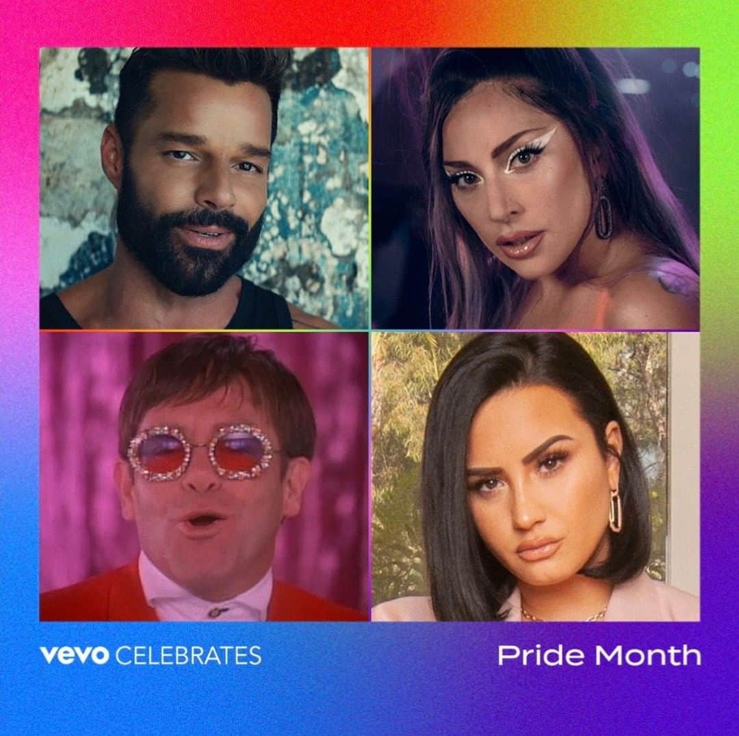 Vevoさんのインスタグラム写真 - (VevoInstagram)「Pride Month ends today but our support of the LGBTQ+ community continues. We're highlighting @ricky_martin @ladygaga @eltonjohn and @ddlovato today, plus the organizations they support: @humanrightscampaign, @btwfoundation, @ejaf, and @prideliveofficial. All help better the lives of the LGBTQ+ community. Tap the link in bio to learn more about these great organizations and how you can support them. Happy Pride! 🏳️‍🌈 ⠀⠀⠀⠀⠀⠀⠀⠀⠀ ▶️[Link in bio] #LadyGaga #RickyMartin #EltonJohn #DemiLovato #BTWFoundation #HRC #EJAF #PrideLive」7月1日 7時01分 - vevo