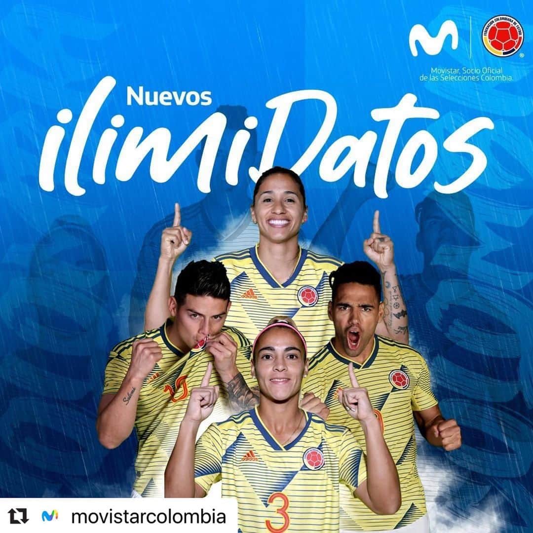 サッカー コロンビア代表チームのインスタグラム：「#Repost @movistarcolombia Para pasiones ilimitadas, #ilimiDatos, planes Pospago con datos que sí son ilimitados de verdad como tu pasión por nuestra Selección Colombia. 🇨🇴」