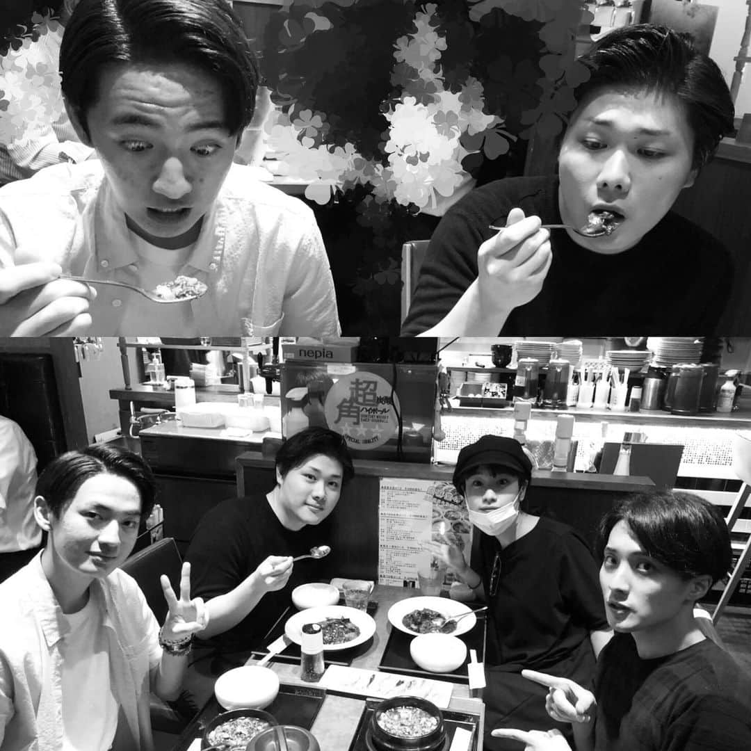 市川 翔乃亮のインスタグラム：「稽古終わりにみんなで久しぶりの食事  コロナ対策バッチリのお店で 美味しい麻婆茄子と餃子😋 ごちそうさまでした！  翔三くん良い顔してますね👍  #藤間爽子　さん #藤間貴彦　さん #市川翔三」