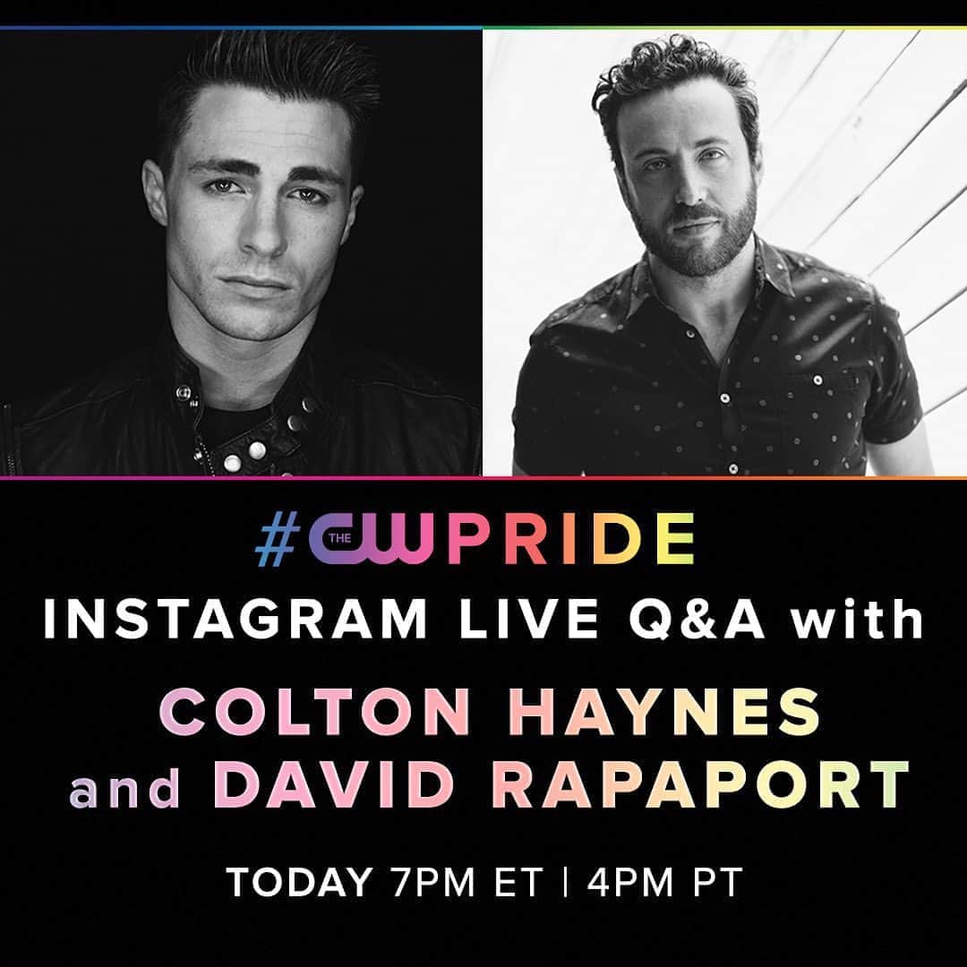 コルトン・ヘインズのインスタグラム：「Doing a #CWpride @thecw Q&A with @davidrapaport today at 4pm PT / 7pm ET 🤗」