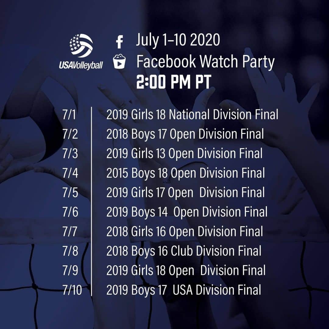 USA Volleyballさんのインスタグラム写真 - (USA VolleyballInstagram)「We wish we were at the Boys and Girls Junior National Championships right now, but since we can't be, we wanted to bring you the next best thing... a 10 day WATCH PARTY 📺 of some of the best matches from past #BJNC, #GJNC and #GJNC18! Tune in on the USA Volleyball Facebook page and invite your family and friends to watch with you!  Swipe over to see the full schedule! Tag your watch party squad in the comments ⤵ and head over to our Facebook now (link in Story) to set your reminders for the match premieres! #USAVwatchparty」7月1日 5時00分 - usavolleyball