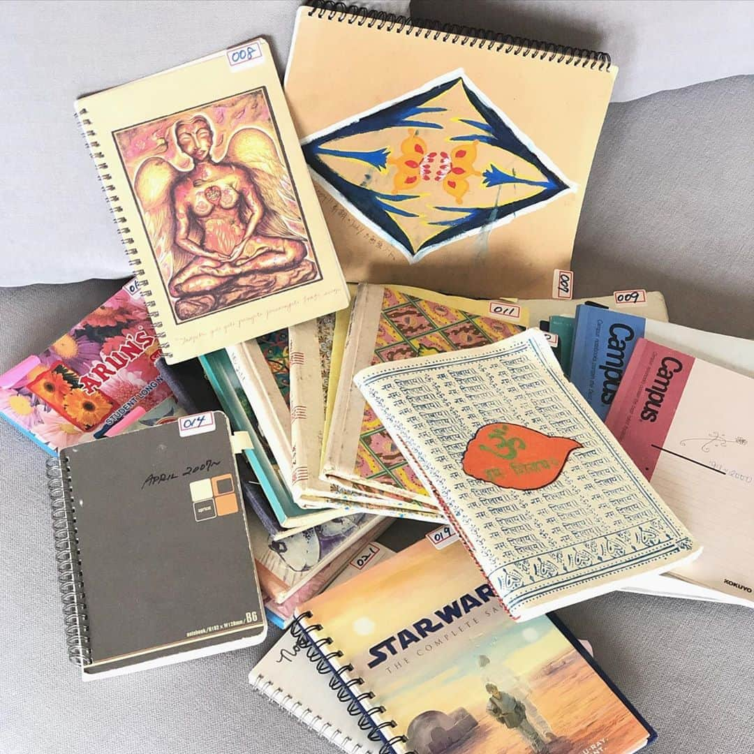 吉川めいさんのインスタグラム写真 - (吉川めいInstagram)「My notebooks, since 1997~.  My blood and soul runs through these pages.  ・ A lot about yoga, meditation, energy, presence, life, comfort, joy, and enthusiasm. About living well. And finding balance.  A quest for Truth that guided me beautifully back into my very own self.  ・ It’s a deep and honest conversation with myself. Every piece of knowledge that inspired me, mesmerized me got written down in these pages because that was how I absorbed them. Once I wrote it down, it was inside me.  ・ I’d like to share these with you one day... piece by piece ✨🙏✨ ・ ・ 1997年以来書き溜めてきたノートたち。血液のような、わたしのエッセンスとソウルが流れるページたちです。 ・ ヨガ、メディテーション、エネルギー、存在感、生きるということ、快適さ、喜び、そしてワクワク。より良い暮らしに向けて。そしてバランスを見つけるために。真実を探し求めて大いなる旅に出かけた道のりで、自分自身の内側に深く、静けさの中で戻ってきたような、そんなページたち。 ・ 自分の本心と対話することを書いてきたり、読んでいたものからインスピレーションや知恵をもらったら、それを書き記すことで自分の中に吸収してきました。 ・ いつか、ちょっとずつ、みんなとシェアしていきたいな。  Do you like to write too?   #journaling #conversation #conversationwithmyself #writer #ジャーナル　#ジャーナリング　#気づき　#メディテーション　#マインドフルネス　#自分を見つめる　#soul #kizuki #soulsearching #soulsearcher #表参道　#オンラインクラス　#コンセプトスタジオveda #吉川めい」7月1日 11時18分 - maeyoshikawa