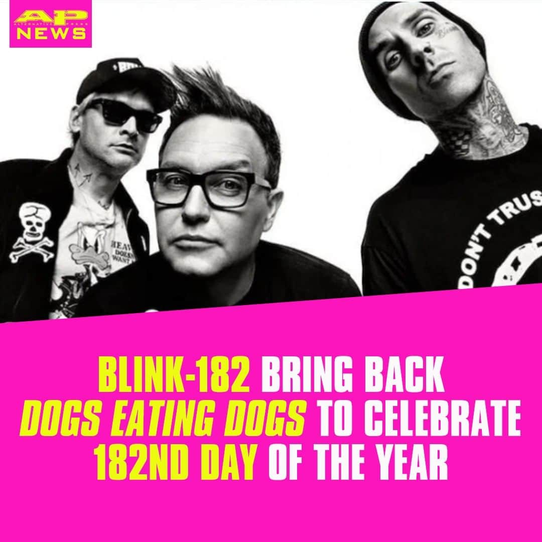 Alternative Pressさんのインスタグラム写真 - (Alternative PressInstagram)「@blink182 have released limited edition merchandise for their 2012 EP ‘Dogs Eating Dogs’ in celebration of the 182nd day of the year ⁠ LINK IN BIO ⁠ .⁠ .⁠ .⁠ #blink182 #markhoppus #travisbarker #mattskiba #dogseatingdogs #dogseatingdogsep #alternativepress #altpress」7月1日 12時30分 - altpress