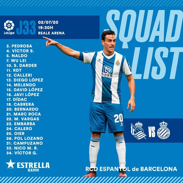 RCDエスパニョールさんのインスタグラム写真 - (RCDエスパニョールInstagram)「📋 Llista de convocats 🆚 Real Sociedad! 📋 ¡Lista de convocados 🆚 @RealSociedad! 📋 Squad list 🆚 Real Sociedad! 📋 大名单 🆚 皇家社会！ - #EspanyoldeBarcelona  #RCDE  #RealSociedadEspanyol」7月2日 3時06分 - rcdespanyol