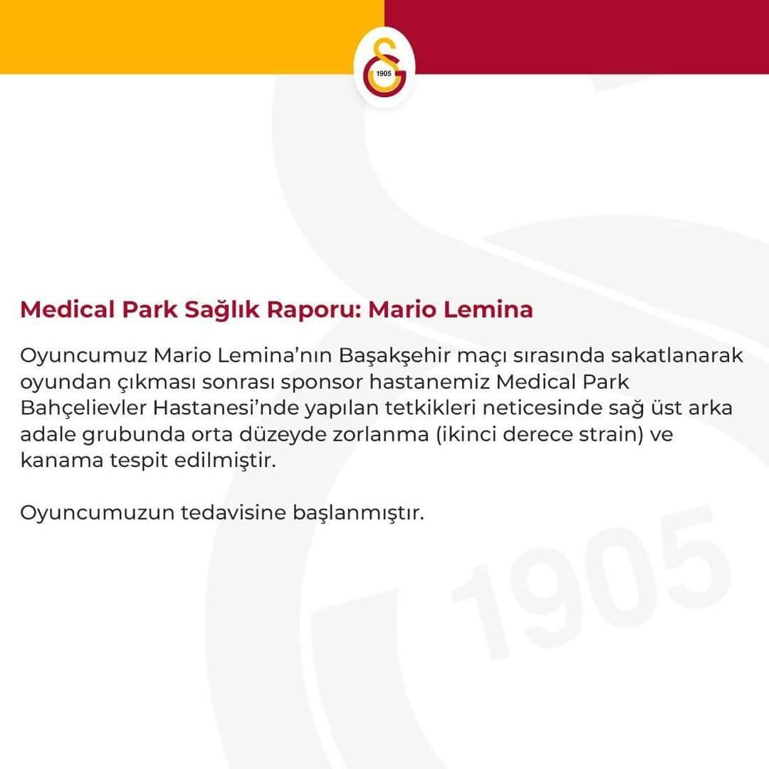 ガラタサライSKさんのインスタグラム写真 - (ガラタサライSKInstagram)「Medical Park Sağlık Raporu: Mario Lemina」7月1日 19時54分 - galatasaray