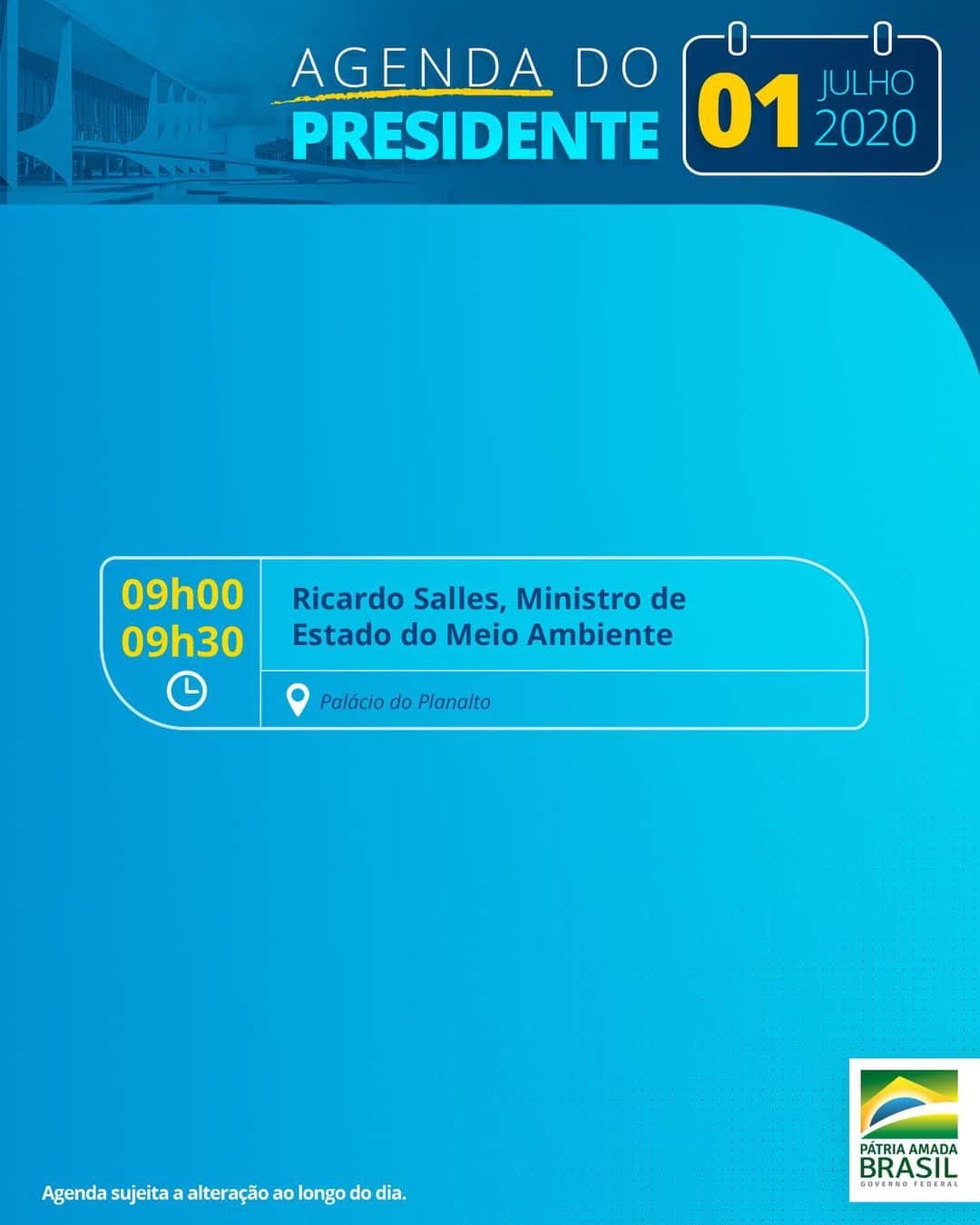 ジルマ・ルセフさんのインスタグラム写真 - (ジルマ・ルセフInstagram)「‪Confira a agenda oficial do Presidente da República, Jair Messias Bolsonaro 🇧🇷‬」7月1日 20時56分 - presidenciadobrasil