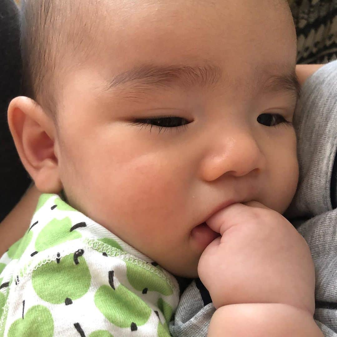 にわみきほさんのインスタグラム写真 - (にわみきほInstagram)「今日もお疲れ様でした💤 👶🏼の離乳食ストックを作っていたらこんな時間に、、 最近はかなり早く寝ているので 久しぶりに夜更かし母ちゃんです  7月スタートですね☺️ 毎日を大切にゆっくりと過ごしています そして我が家の息子くんは急成長中です🌈 久しぶりにいくつかアップしちゃおう〜  #がおーという絵本が大好き #爆笑すると目がなくなる男子です #夏のお家プール用に初めての水着を購入 #お気に入りすぎて早速食べている #そして朝寝昼寝夕寝 #たくさん寝ております #離乳食もスタートしました #顔が男の子っぽくなってきたかしら？ #5ヶ月　#男の子ママ　#新米ママ」7月2日 0時26分 - mikiho_niwa