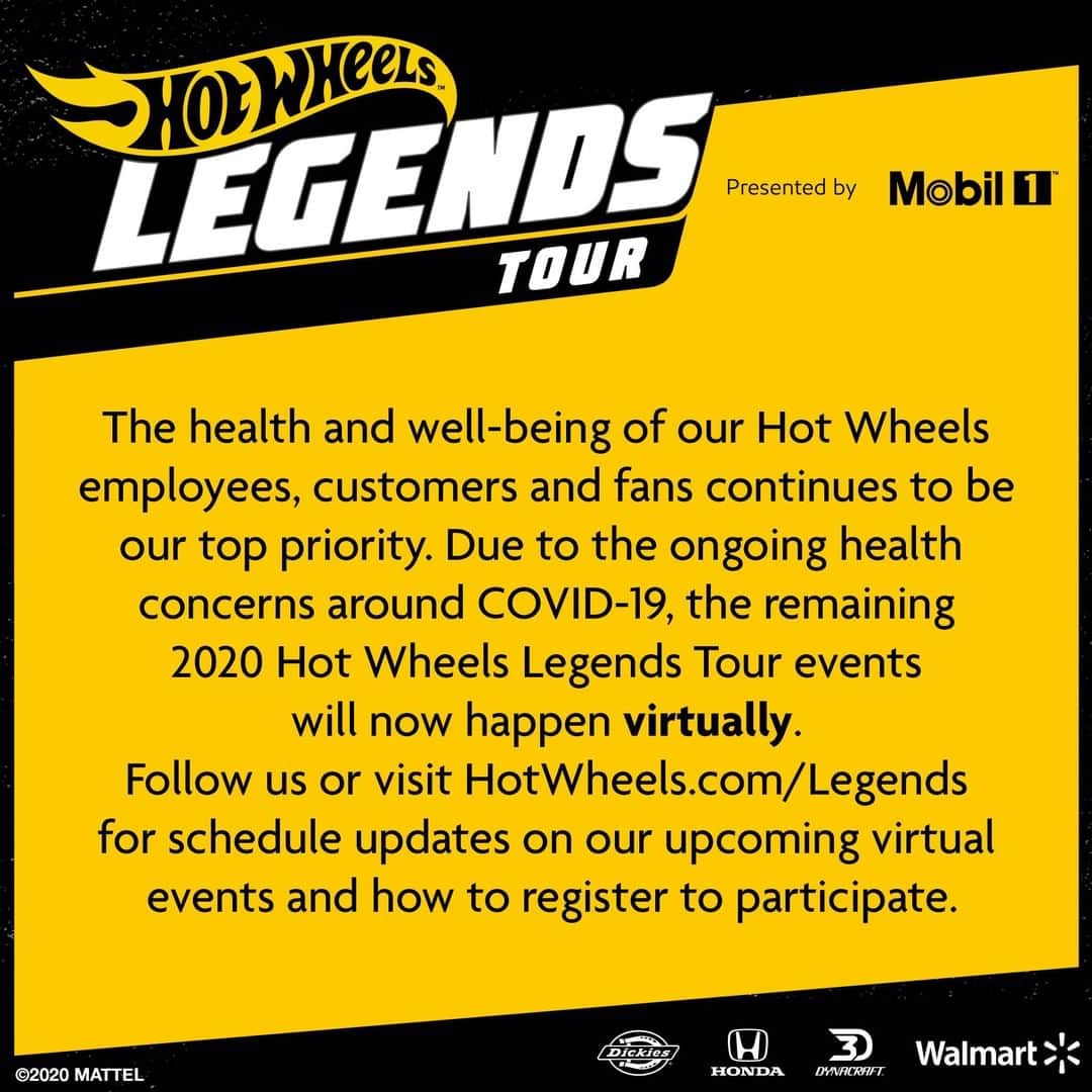 Hot Wheelsさんのインスタグラム写真 - (Hot WheelsInstagram)「The health and well-being of our Hot Wheels employees, customers and fans continues to be our top priority. Due to the ongoing health concerns around COVID-19, the remaining 2020 Hot Wheels Legends Tour events will now happen virtually. Stay tuned for schedule updates on our upcoming virtual events and how to register to participate. #HotWheelsLegends」7月2日 0時57分 - hotwheelsofficial