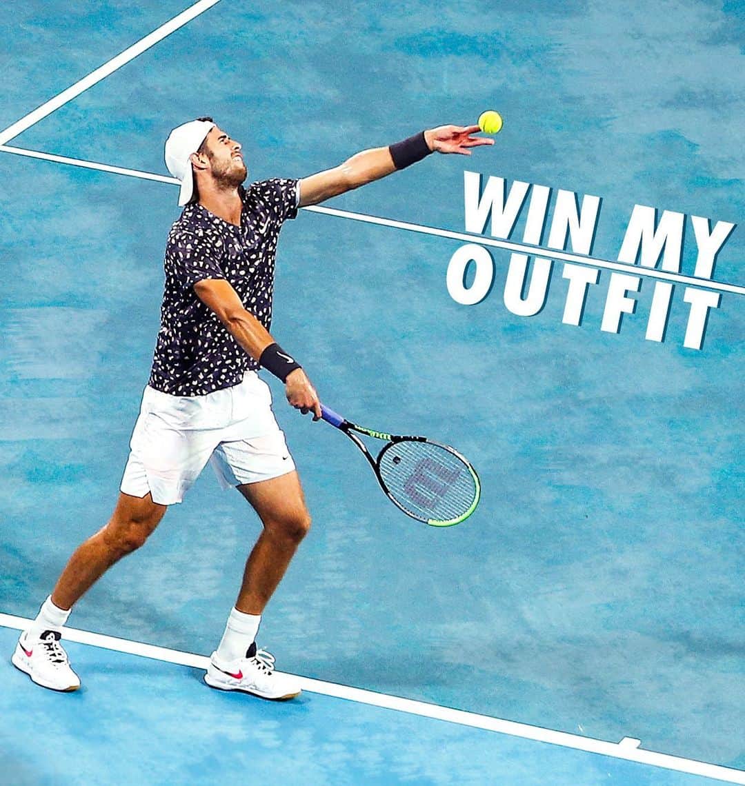 カレン・ハチャノフのインスタグラム：「I am so excited for the season to return that I decided to 𝗴𝗶𝘃𝗲 𝗮𝘄𝗮𝘆 my tennis outfit (tennis shoes, match outfit and cap). If you want to win one of the items you have to do the following: answer a question in the comment — Which match that I played do you remember the most and why? Tag your friend in the comment and like this post. Three most creative comments will win prizes.  Winners will be announced in a week (8th of July). Good luck everyone! ⠀  🎾🎾🎾 ⠀  В ожидании возобновления сезона я решил провести розыгрыш своих кроссовок, игровой формы и кепки. Чтобы их получить, нужно в комментариях ответить на вопрос — какой матч с моим участием вам запомнился больше всего и почему, а также отметить в этом комментарии друга и поставить лайк на фото. Три самых креативных комментария получат призы.  Итоги подведем ровно через неделю. Всем удачи!」