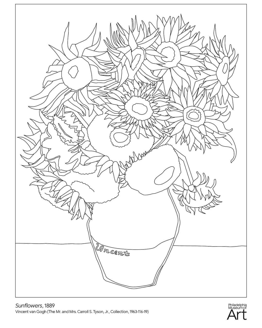 フィラデルフィア美術館さんのインスタグラム写真 - (フィラデルフィア美術館Instagram)「Reimagine collection favorites with our coloring pages. Free download available on our website. 🖍 • “Sunflowers," 1889, by Vincent Van Gogh」7月2日 5時23分 - philamuseum