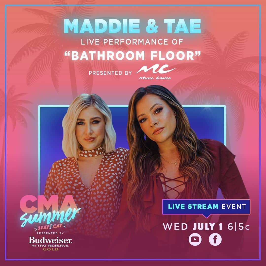 Maddie & Taeさんのインスタグラム写真 - (Maddie & TaeInstagram)「Tonight's the night! We are excited to be a part of the #CMASummerStayCay presented by Budweiser Nitro Gold LIVE stream. Tune in at 6/5PM CT on @cma’s Facebook or YouTube ☀️」7月2日 5時43分 - maddieandtae
