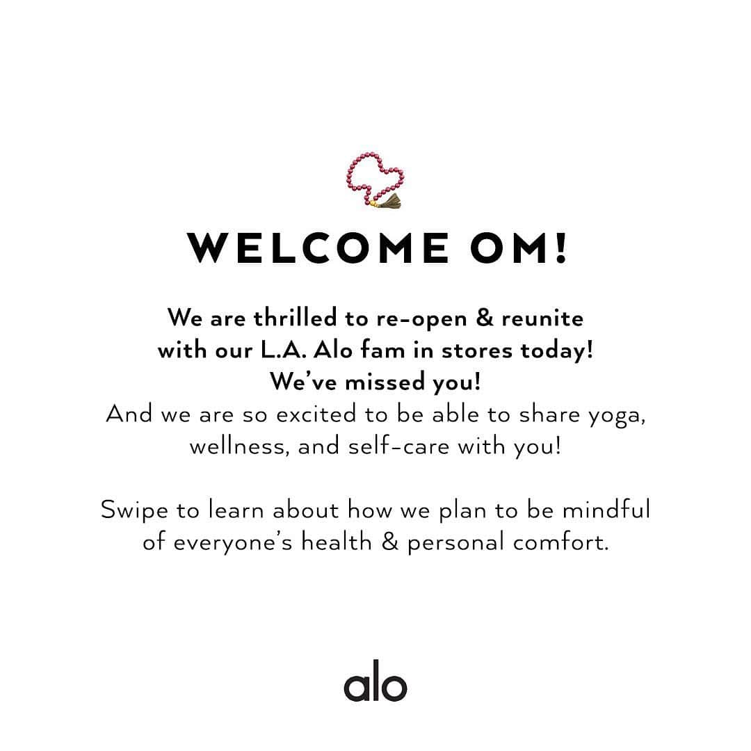 ALO Yogaさんのインスタグラム写真 - (ALO YogaInstagram)「Today is the day! ✨ Our Los Angeles stores are opening their doors 💙 Stop by, say hello and shop around! We’re taking all the precautionary steps to be mindful of everyone’s health and personal comfort! Swipe for more info 🙏#losangeles」7月2日 6時14分 - aloyoga