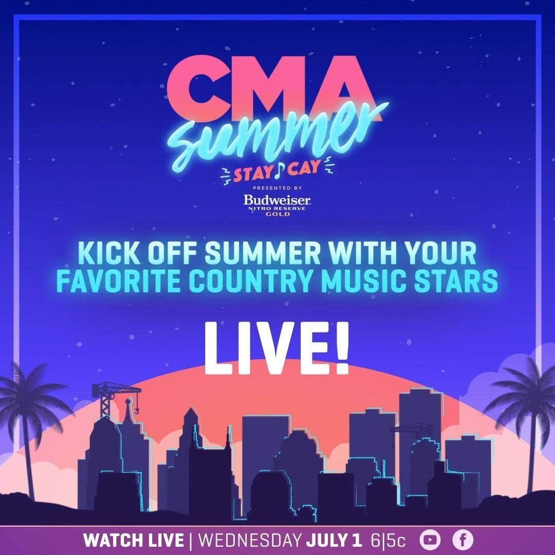 アメリカン・ブロードキャスティング・カンパニーのインスタグラム：「It's not too late to join our friends at CMA who are kicking off the summer with #CMASummerStayCay! Join the Country Music family for a live stream event full of performances and much more! Going on NOW on their YouTube and Facebook – details here: CMASummerStayCay.com.」