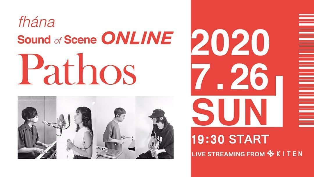 佐藤純一さんのインスタグラム写真 - (佐藤純一Instagram)「「Pathos」のタイトルを冠したオンラインライブを7月26日（日）に開催します。  「今だからこそ出来ること」を追求して、通常のライブの代替ではなく、新しいコンテンツを作っていると思っているのである意味とてもワクワクしています。  僕がステージをプロデュースした総合コミュニティスペース"KITEN"から生配信。  昨年のツアーと同じく、ベースにandropの前田恭介、ドラムに河村(よっち)吉宏、ライティングに小池恭平氏を迎える本気の布陣でお送りします。  そしてライブをやるなら当然、ライブTも作りました。  当日はライブ本編終了後に、アフターミーティングもやります！  さらにその後FC限定Zoomミーティングも。  さらに【7月17日（金）迄】早期チケット購入者の方にメンバー直筆の『お名前入りデジタル・サイン画像』をプレゼント！  大ボリュームですがよろしくです！  【タイムテーブル】  fhána Sound of Scene ONLINE "Pathos" 19:30 - 21:00  fhána Sound of Scene ONLINE "Pathos" AFTER MEETING! 21:30 - 22:30  FC「fhána home」限定 Zoomミーティング 22:45〜  チケットはコチラ https://ima-ticket.com/event/57  #fhánaONLINE」7月2日 14時13分 - junichisato__