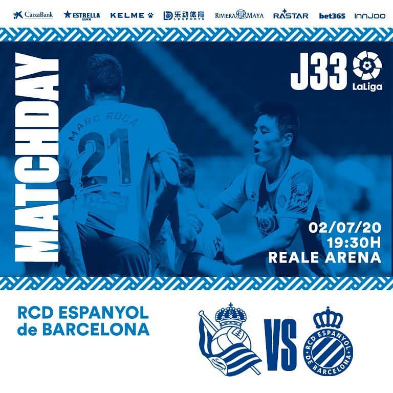 RCDエスパニョールさんのインスタグラム写真 - (RCDエスパニョールInstagram)「💪 𝗠𝗔𝗧𝗖𝗛𝗗𝗔𝗬‬  ‪⚽ @RealSociedad 🆚 @RCDEspanyol 🕢 19:30h 🏟 Reale Arena 🗓️ Jornada 33 - #EspanyoldeBarcelona  #RCDE  #RealSociedadEspanyol」7月2日 15時06分 - rcdespanyol