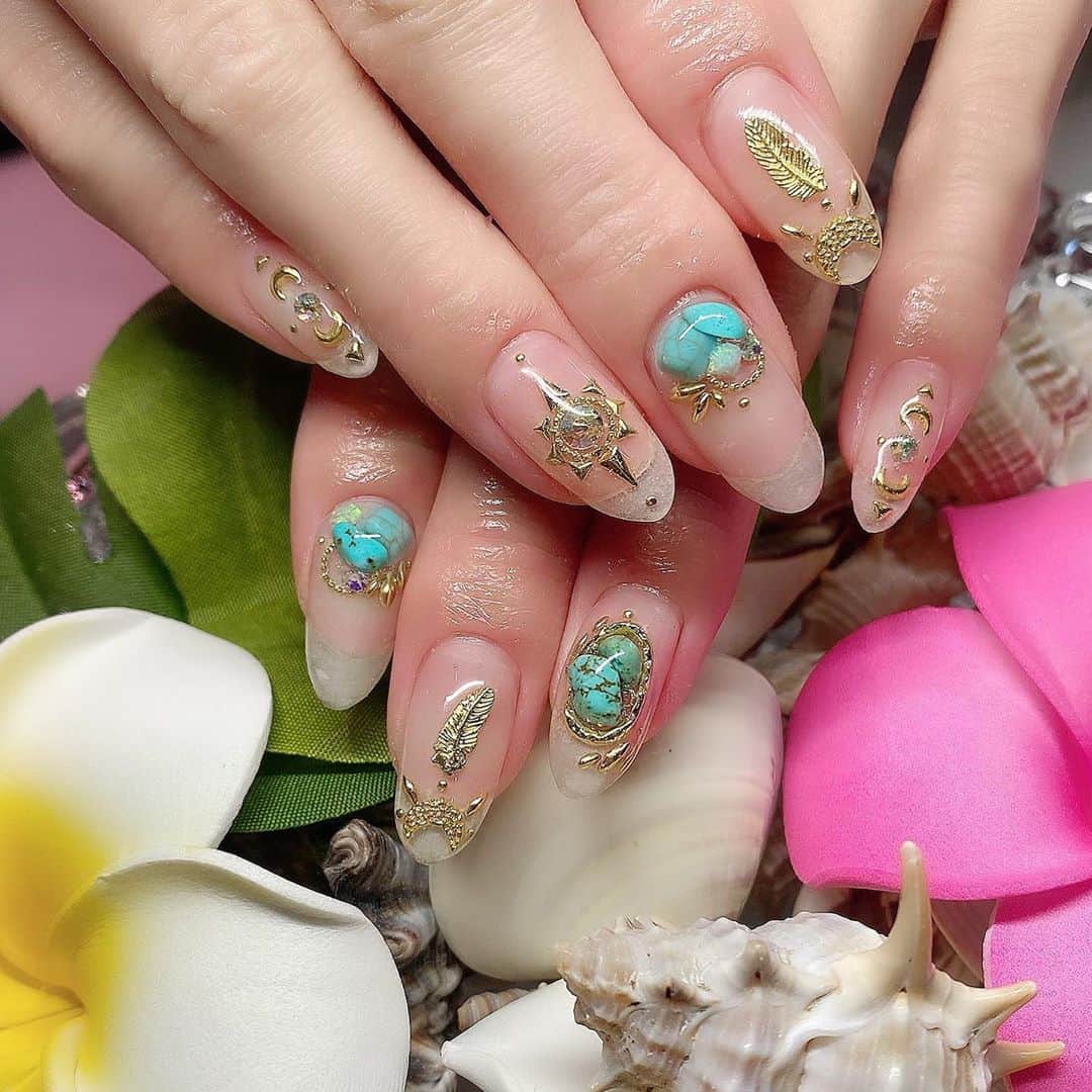 おなぎのインスタグラム：「#nail #夏ネイル #クリアネイル」