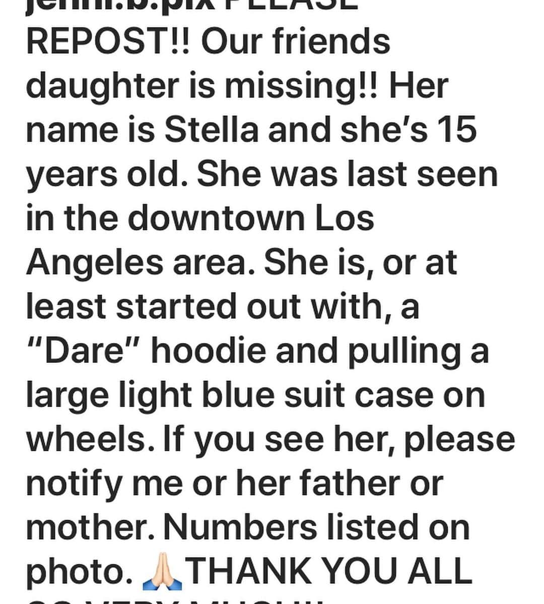 コンスタンス・マリーさんのインスタグラム写真 - (コンスタンス・マリーInstagram)「#MissingGirl PLEASE HELP spread the word...✨🙏🏽✨ Have you seen her?! Her name is Stella she is 15. If you have any information please contact 310) 497-6509 or 310) 990-3323. We need to find her. ANY INFORMATION would be helpful. Thank you!! And God Bless! ✨🙏🏽✨」7月3日 6時34分 - goconstance
