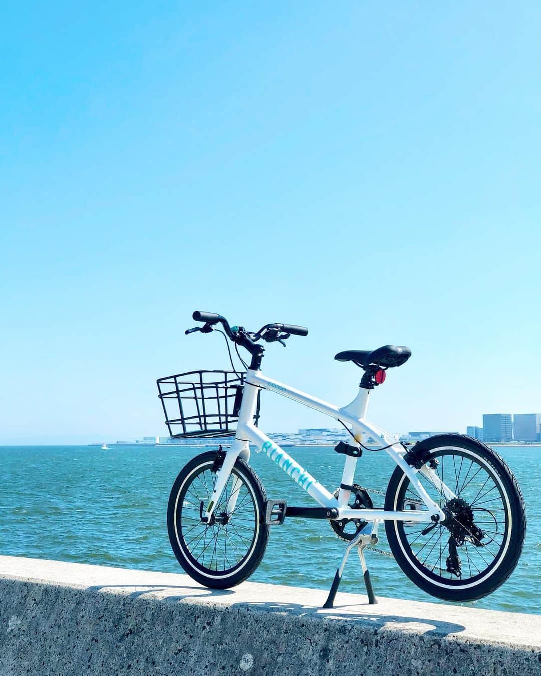 Manaさんのインスタグラム写真 - (ManaInstagram)「🚲🐾💙 マ イ 自 転 車 ♡ ♡ こんばんは😊 . 先日、車を投稿した際のお約束通り 今回は私の自転車をご紹介します💕 . BIANCHIのミニベロちゃん🚲💠 . ライトやネジ、カゴの色をカスタマイズして 自分だけのオリジナル自転車にしています♪ . チェーンカバーが付いていないので 自転車に乗るときは大好きなワンピースも封印👖🍒 . . 海沿いのサイクリングは最高に気持ち良かったなぁ💗💗 . . Tops：#polo #ralphlauren Pants：#jet #ジェット . . #サイクリング #サイクリング女子 #サイクリングロード #自転車 #ビアンキ #ビアンキ女子 #bicyclelife #bianchi #minivelo #bianchibicycles #ミニベロ #自転車 #自転車のある風景 #自転車のある生活 #海沿い #海辺 #海のある生活 #海岸 #青い空 #青空 #ツーリング #白t #白tシャツ #デニムパンツ #デニムコーデ #夏コーデ #大人女子」7月2日 22時16分 - mana.tcy