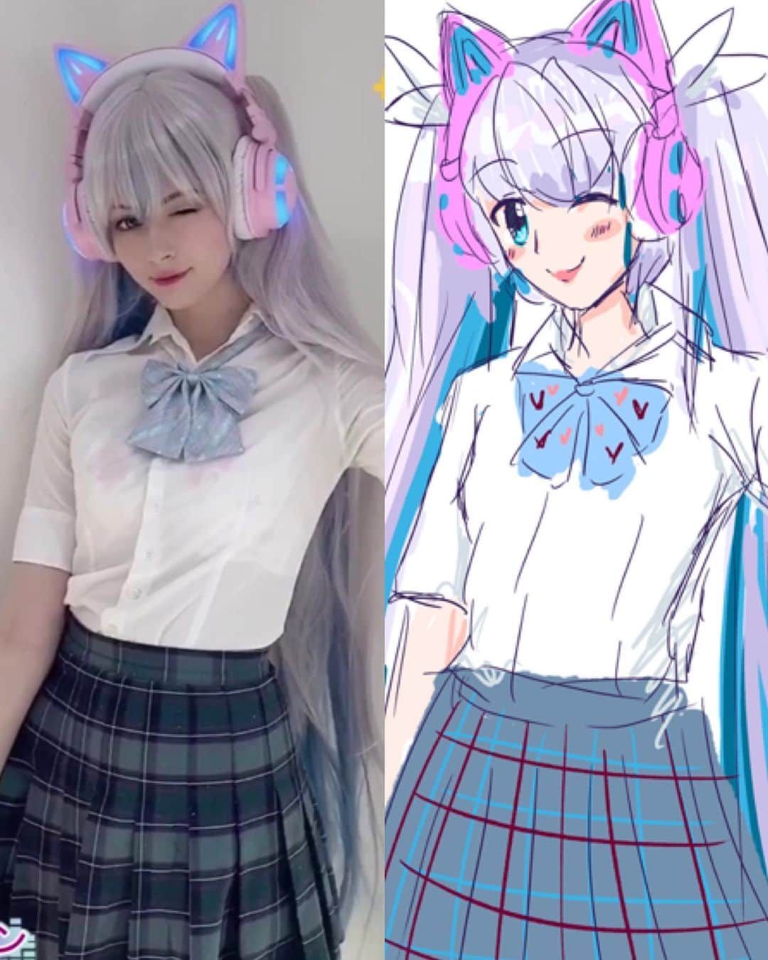 Hirari Ann（ヒラリー アン）さんのインスタグラム写真 - (Hirari Ann（ヒラリー アン）Instagram)「💕💙turn on sound💙💕﻿ ﻿ 💕Always i like to sketch designs before i make it! 💕﻿ ﻿ I cant show you the full transformation of my idol design yet! 😅﻿ but i thought every magic girl needs a school uniform outfit! ﻿ My dream is so to be a twintail anime idol!🥰﻿ please support me! 💕💙 ﻿ ﻿ Music: @mikazukibigwave」7月2日 22時35分 - hirariann