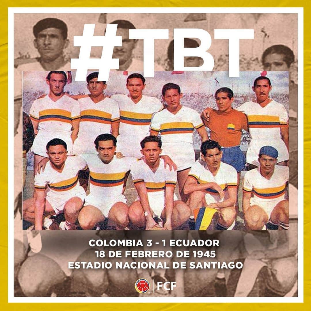 サッカー コロンビア代表チームのインスタグラム：「⏳Regresamos en el tiempo⏳   En nuestro #TBT recordamos el partido 🇨🇴3⃣-1⃣🇪🇨 disputado en 1945 🤩   👇🏼」