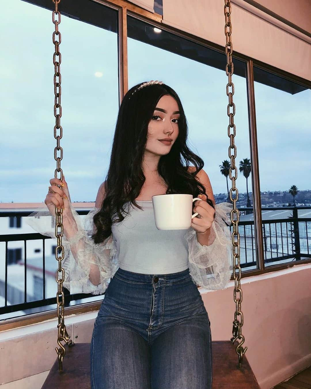 SHEINさんのインスタグラム写真 - (SHEINInstagram)「A girl should be two things: who & what she wants ☕ @danielasolorio_ @guiltycoffeebar  Shop 'Double Crazy Off Shoulder Sheer Mesh Sleeve Crop Top' link in bio. ID:1112746  #SHEIN #SHEINgals #SHEINstyle #SHEINss2020 #SHEINsummerfun #mesh」7月3日 2時17分 - sheinofficial