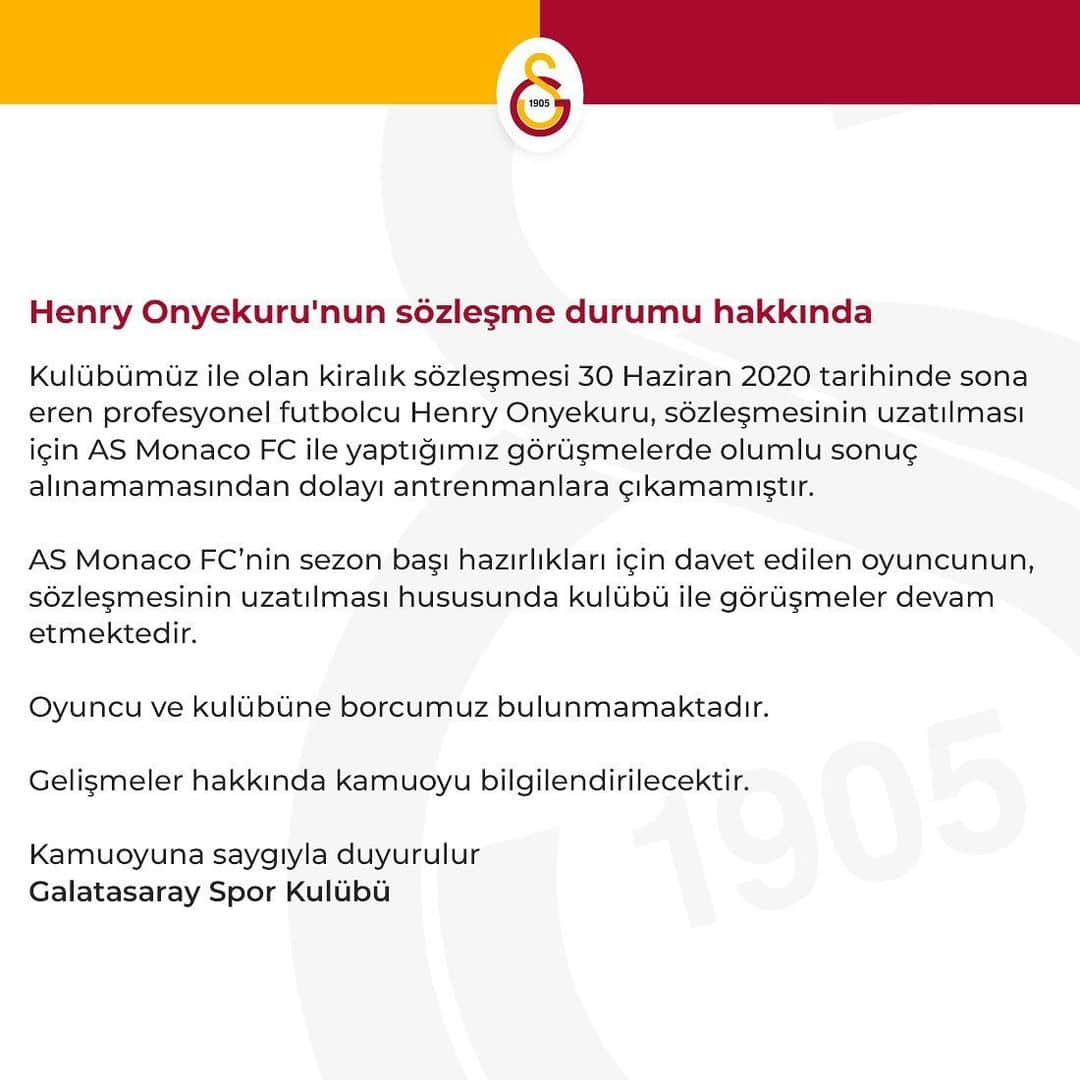 ガラタサライSKさんのインスタグラム写真 - (ガラタサライSKInstagram)「Henry Onyekuru'nun sözleşme durumu hakkında」7月3日 2時48分 - galatasaray