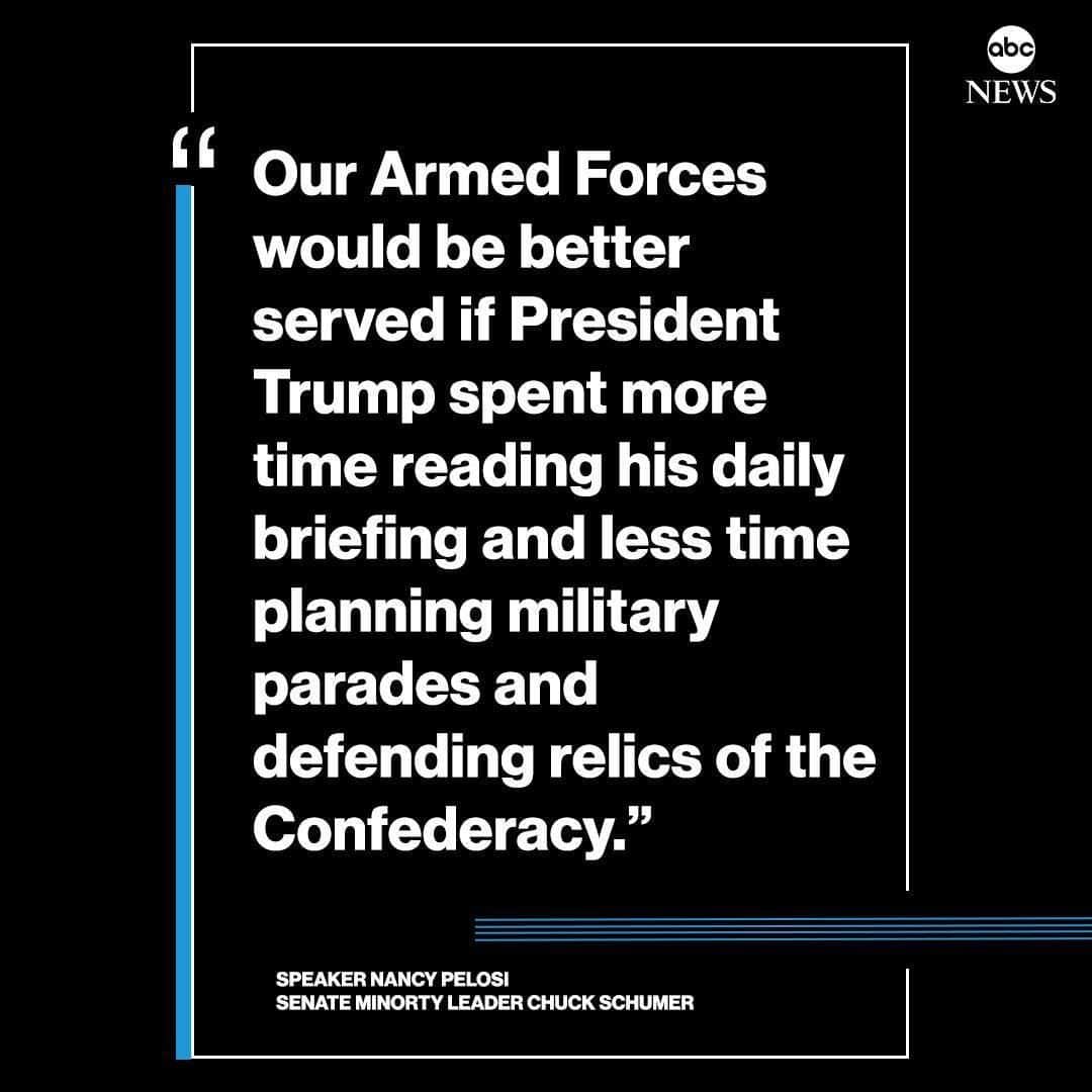 ABC Newsさんのインスタグラム写真 - (ABC NewsInstagram)「NEW: "Our Armed Forces would be better served if President Trump spent more time reading his daily briefing and less time planning military parades and defending relics of the Confederacy," Pelosi, Schumer say after briefing on reported Russian bounties on U.S. troops in Afghanistan. #nancypelosi #chuckschumer #donaldtrump #ustroops #usmilitary #russia」7月3日 3時26分 - abcnews