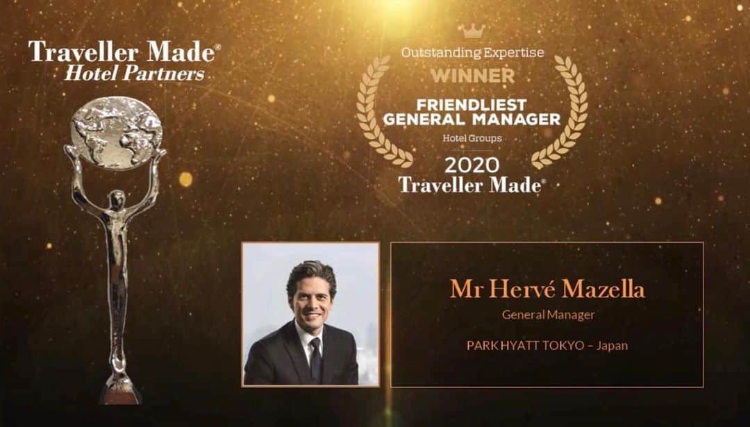 Park Hyatt Tokyo / パーク ハイアット東京さんのインスタグラム写真 - (Park Hyatt Tokyo / パーク ハイアット東京Instagram)「Following last month’s nomination, we are thrilled to announce that our General Manager, Hervé Mazella has been awarded as the 2020 “𝐹𝑟𝑖𝑒𝑛𝑑𝑙𝑖𝑒𝑠𝑡 𝐺𝑒𝑛𝑒𝑟𝑎𝑙 𝑀𝑎𝑛𝑎𝑔𝑒𝑟” by the Luxury Travel Community of  Traveller Made.  We are grateful to Traveller Made, their Travel Designers and the Luxury Travel community for their ongoing support. We are also very honored to receive such positive news.   𝑉𝑜𝑡𝑒 𝑐𝑟𝑖𝑡𝑒𝑟𝑖𝑎: 𝐴𝑣𝑎𝑖𝑙𝑎𝑏𝑙𝑒, 𝑟𝑒𝑠𝑝𝑜𝑛𝑠𝑖𝑣𝑒, 𝑉𝐼𝑃 𝑚𝑖𝑛𝑑𝑓𝑢𝑙, 𝑔𝑟𝑎𝑐𝑖𝑜𝑢𝑠, 𝑡𝑟𝑎𝑣𝑒𝑙 𝑑𝑒𝑠𝑖𝑔𝑛𝑒𝑟 𝑟𝑒𝑙𝑎𝑦.  #parkhyatt #hyatt  #hyattcare  #luxuryispersonal  #travellermade @hyatt @parkhyatt  @hervmaz  @travellermade」7月3日 16時28分 - parkhyatttokyo