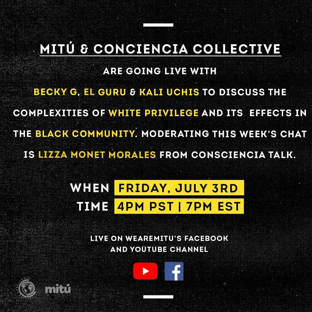 ベッキーGさんのインスタグラム写真 - (ベッキーGInstagram)「Hablando con @wearemitu @kaliuchis @elguruofficial y @xoxolizza en @concienciacollective mañana! Vamos a conversar sobre cómo el privilegio blanco (white privilege) afecta nuestra comunidad afro-latinx, y hablaremos de qué podemos hacer para amplificar sus voces! https://bit.ly/2D7uzkN #ccXmitu #concienciatalk」7月3日 12時42分 - iambeckyg