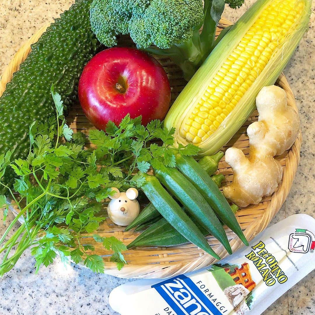 榊山敬代のインスタグラム：「🌿﻿🥦🍎🌽… ・ 昨日はお久しぶりに 青空キモチよい日で 食材を買い出しの巻　　  夏らしくとうもろこしさん オクラさん賑やかなかんじ  今回はパクチーさんが不在にて 諦めてハーブさん連れてかえる  ペコリーノも残り少し となってきましたので　 仲良くと連れてかえる  ところで昨日の真夜中 夜中の２時あたりから なんだかそわそわ目が 覚めてしまいました時  しばらくしてから  空のとおくで　　 ゴォーッ…と  夜空を覆うような 不思議な音が響き  気のせいかなと またうとうとと  眠りについたのですが  朝を迎えましたらまさかの　 隕石のニュースなのでした 隕石が都内に落ちることを 想像しますとおそろしい時  なにがあるかわからないので 災害に対しても謙虚にいたい  ところで  災害が多いこの頃もありまして  先日に引き続きまして昨日の午前は早速 #１日何か一つ綺麗になる目標作って実行  を午前中に実行してみました 名付けてタカヨ商店を整える ・ ・ …の巻…🧹💫… ・ ・ 実はコロナさんからトイレットペーパーが 買えなかったりいざという時に都心は大変 でもあります環境のなかであらためまして  一ヶ月以上は買い物に行かなくても タカヨ商店で成り立つ環境にしたい なぁとコツコツ準備しているこの頃  またその模様につきましては 備蓄グッズのいろいろとして ブログにつづっておこうかな  ✍️💬… ・ ・ 隕石の音から 昨日は改めて　  キモチが引き締まるのでした ・ ・ #おうちごはん 満喫 #おうち大好き #enjoyhome ・ ・ ・  ・ #夏  #ゴーヤ # #お野菜 #fruits #vegetable  #オクラ  #りんご #Apple #herb #broccoli #とうもろこし #corn #生姜 #Ginger #beautiful #cheese #pecorino #チーズ #artist #kitchen #cooking #日本画家 の #お料理こんなもん#green #ネズミちゃんを探せ」