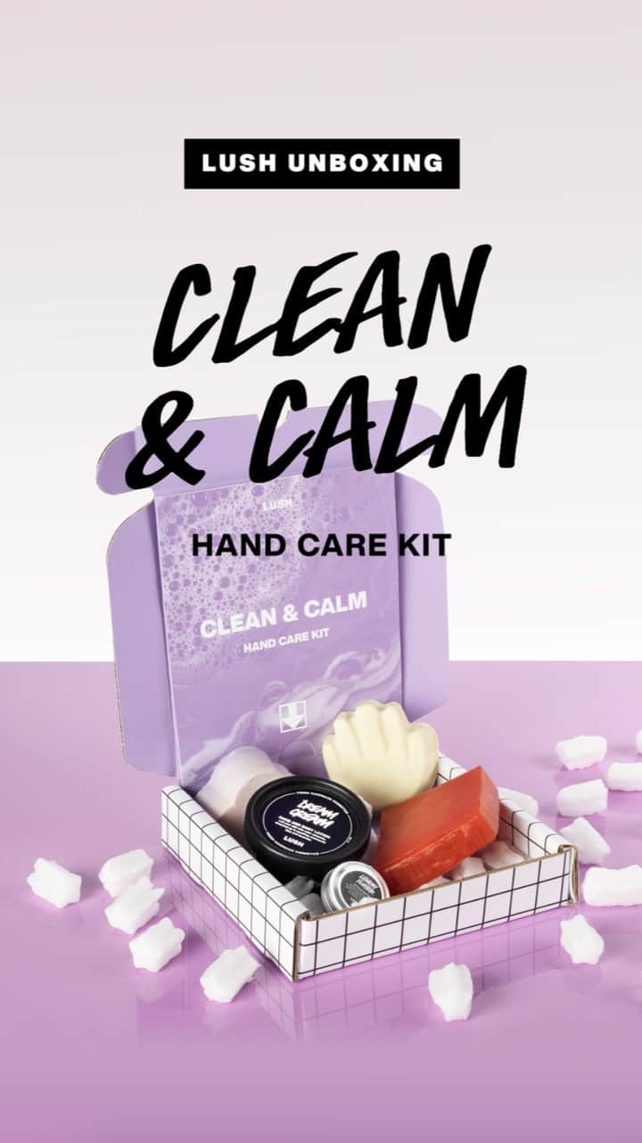 のインスタグラム：「Join @lushoxfordstreet Lush Spa Trainer Helen Clarke and Simone @eltoria at home as they open and chat through the new ‘Clean and Calm’ Handcare Kit from Lush.  These handy kits are designed for fuss free letterbox delivery including everything you need to look after your hands for all that extra washing.  Two soaps to wash wish, a softening cream to moisturise with and an exclusive solid serum for hand massage.  https://uk.lush.com/products/hand-care/clean-calm?utm_source=IGTV&utm_medium=lush_main&utm_campaign=igtv_cleanandcalm」
