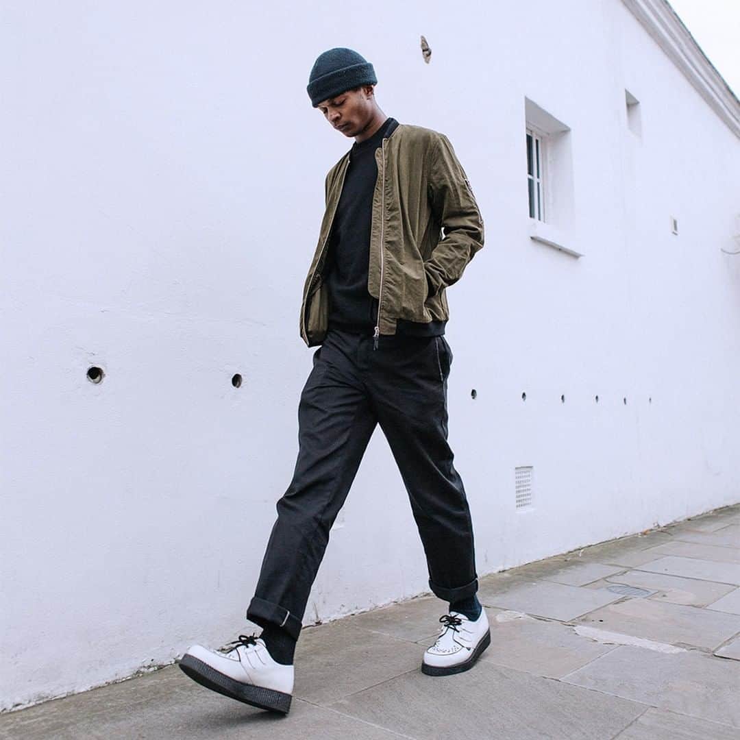 アンダーグラウンドのインスタグラム：「Ainsley wears the Original Wulfrun Creeper -this single sole version available from our online store and from selected global stockists.⁠ ⁠ ⁠ ⁠ #UndergroundEngland #UndergroundShoes #UndergroundCreeper #WulfrunCreeper #Creepers #Underground #Wulfrun #OriginalCreeper #algender」