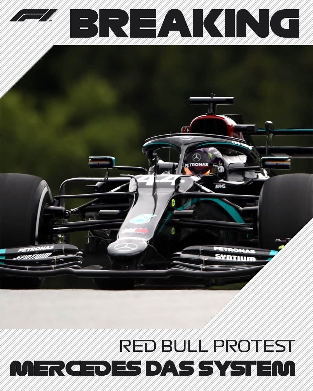 のインスタグラム：「BREAKING: Red Bull have lodged a formal protest over the legality of Mercedes' Dual Axis Steering 'DAS' system . #F1 #Formula1 #AustrianGP #Mercedes #RedBull #DAS」