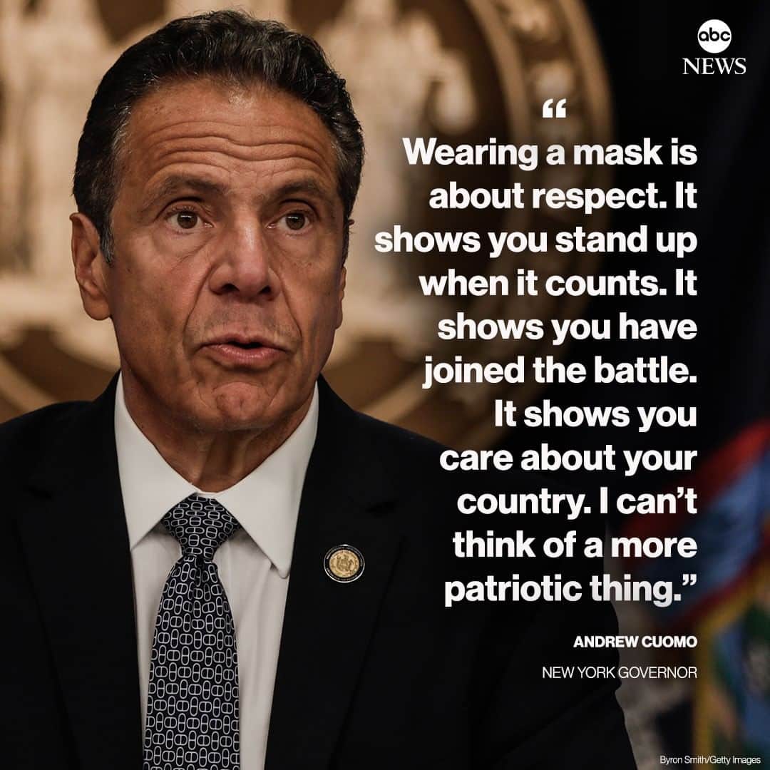 ABC Newsさんのインスタグラム写真 - (ABC NewsInstagram)「New York Gov. Andrew Cuomo: "Wearing a mask is about respect. It shows you stand up when it counts. It shows you have joined the battle. It shows you care about your country. I can’t think of a more patriotic thing." #coronavirus #newyork #andrewcuomo」7月3日 22時41分 - abcnews
