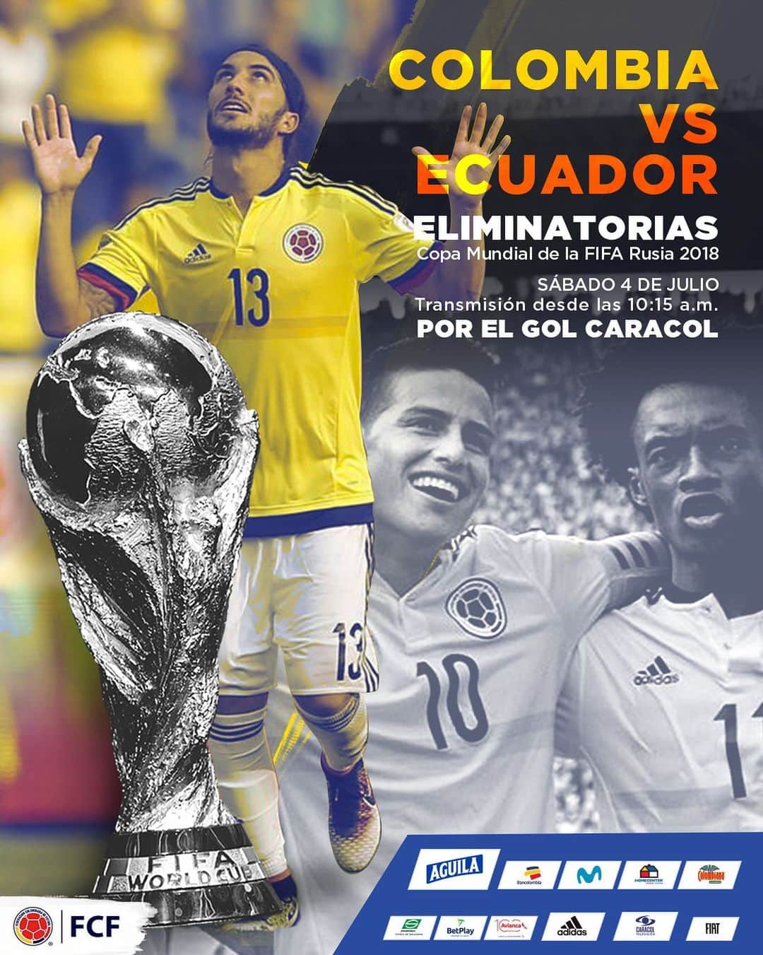 サッカー コロンビア代表チームのインスタグラム：「¡Un triunfo para repetir!  .  Repite el partido 🆚 Ecuador en Barranquilla por las Eliminatorias a Rusia 2018 🇨🇴  .  🏆 Eliminatorias Copa Mundial de la FIFA 2018 🆚 Ecuador 🗓 Sábado 4 de julio ⏱ 10:15 a.m. 📺 @golcaracol   .  #EnModoEliminatorias #ViveElGolCaracol」