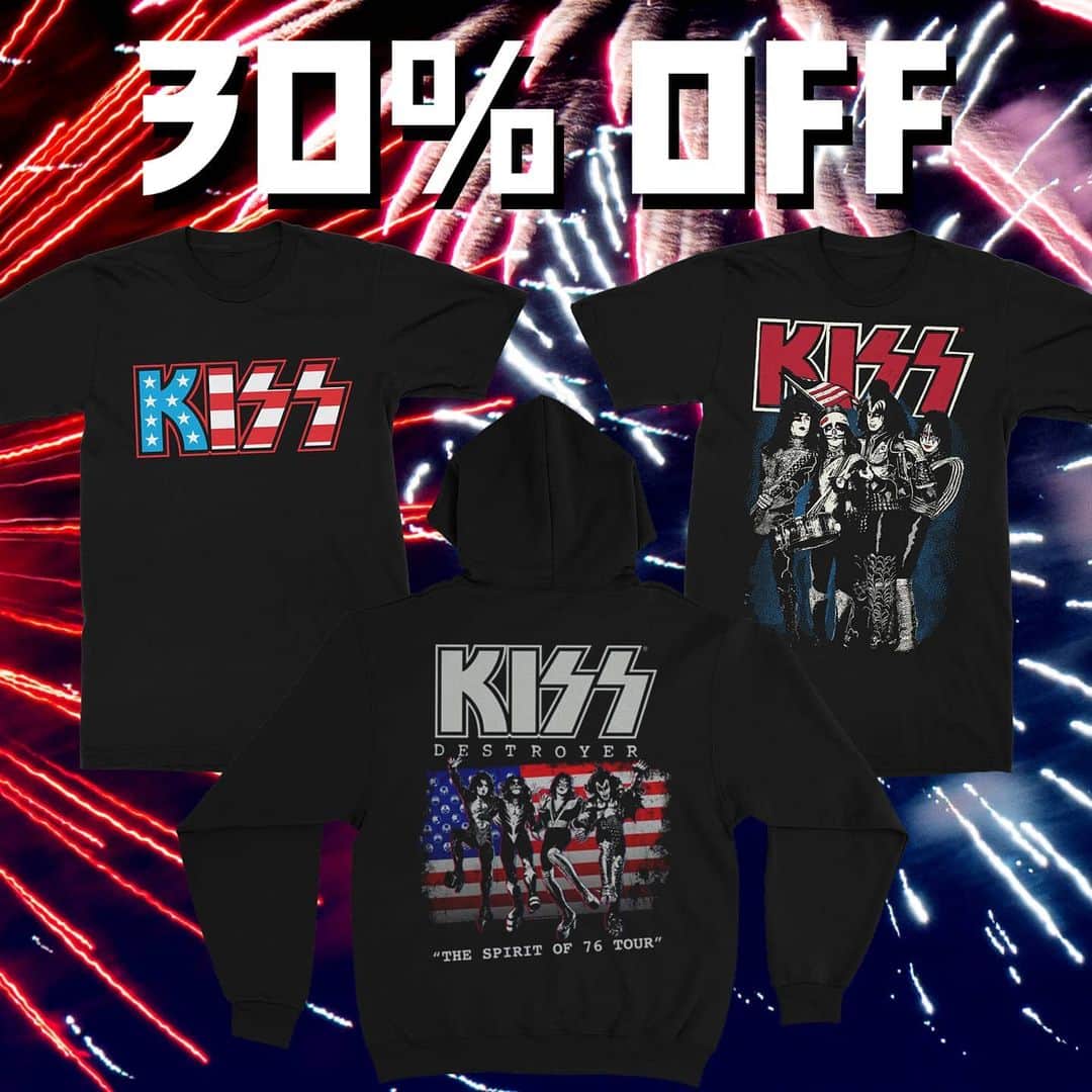 KISSさんのインスタグラム写真 - (KISSInstagram)「Sparks will fly this 4th of July with 30% off! Sale ends 7/6. #KISSMerch   shopkissonline.com」7月4日 3時44分 - kissonline