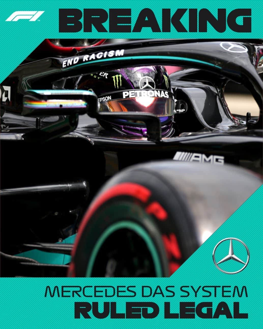 のインスタグラム：「BREAKING: Mercedes’ Dual Axis Steering ‘DAS’ system has been declared legal by the FIA Stewards following a formal protest lodged by Red Bull . #F1 #Formula1 #AustrianGP #Mercedes #RedBull #DAS」