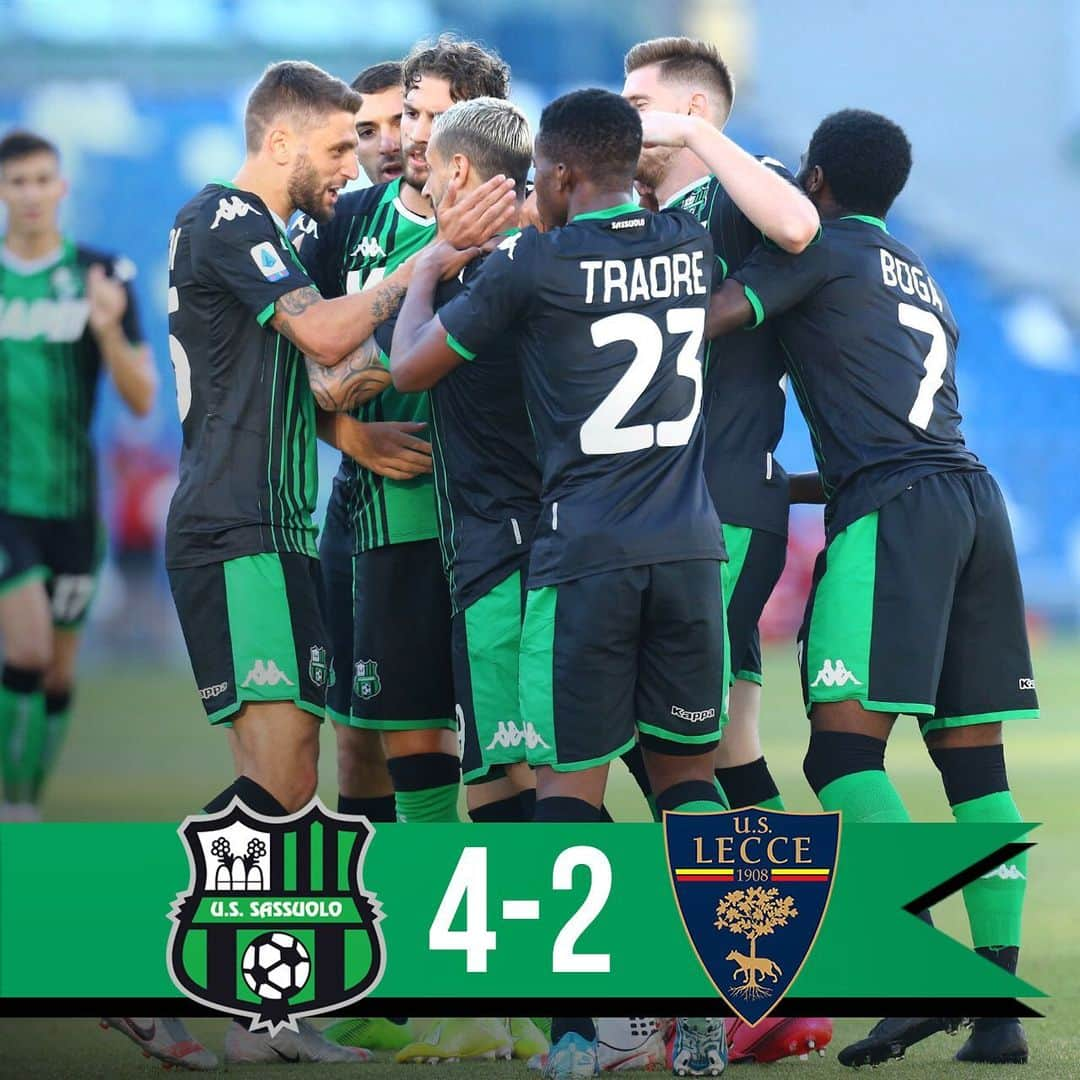 USサッスオーロ・カルチョさんのインスタグラム写真 - (USサッスオーロ・カルチョInstagram)「FINALE  #SassuoloLecce 4⃣-2⃣  SPETTACOLO NEROVERDE!!!!! Seconda vittoria consecutiva per il Sassuolo 🙌  Bravi ragazzi!!!! 👏👏👏  #ForzaSasol 🖤💚」7月5日 4時24分 - sassuolocalcio